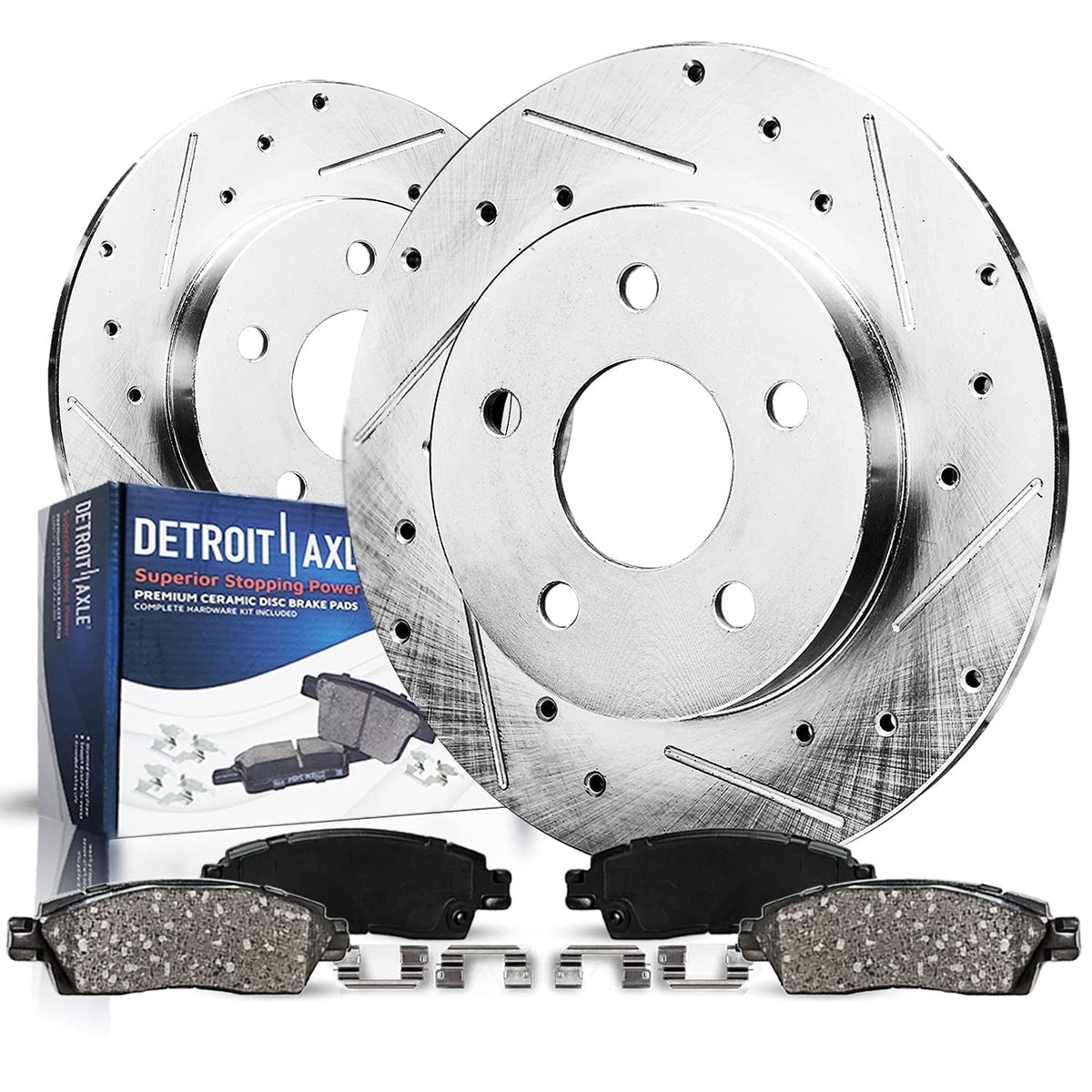 Detroit Axle - Rear Brake Kit for Hyundai Tucson Kia Sportage 2022 2023 2024 2025, 11.81 inch Drilled and Slotted Disc Brake Rotors Ceramic Brakes Pads Replacement