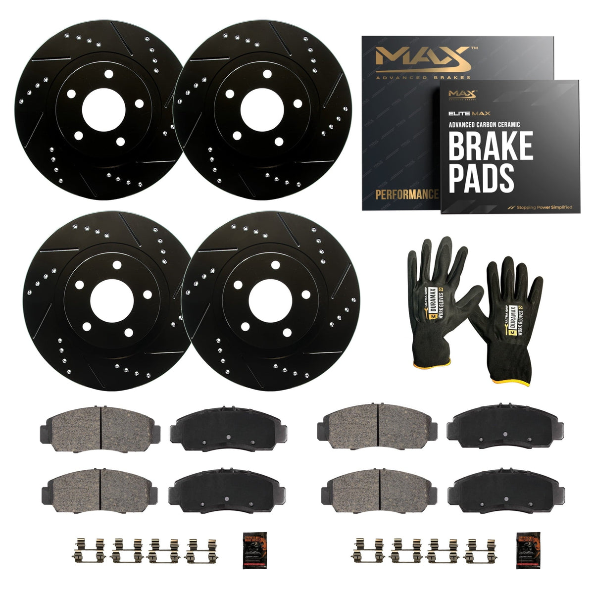 Max Advanced Brakes - Brake Kit for 2017 2018 2019 2020 Acura MDX w/ 3.5 V6 Engine Front and Rear Replacement Cross Drilled Disc Brake Rotors and Ceramic Brake Pads