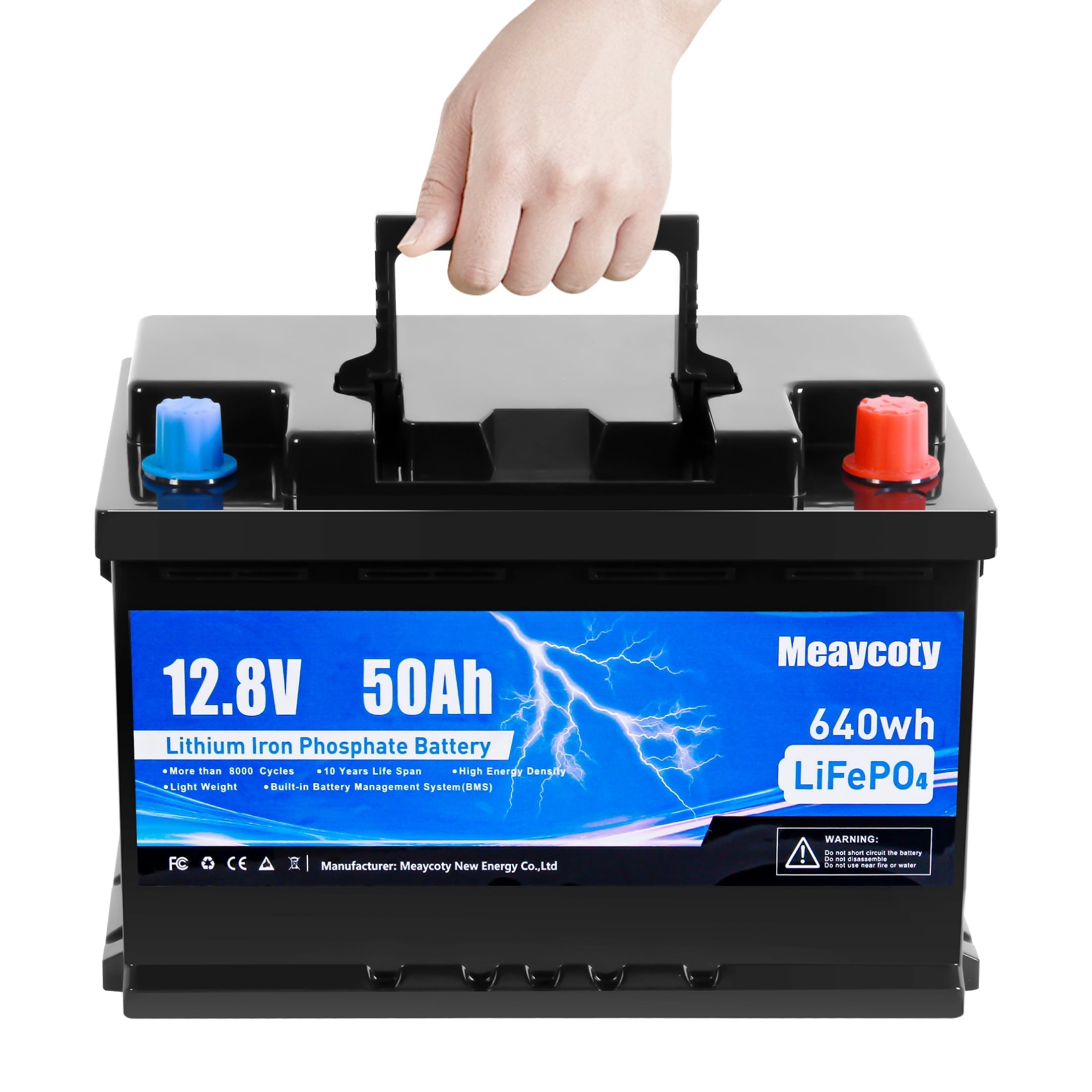 Meaycoty 12V 50Ah Lithium Iron Phosphate Battery 640wh 12V LiFePO4 Battery for Trolling Motor Boat RV